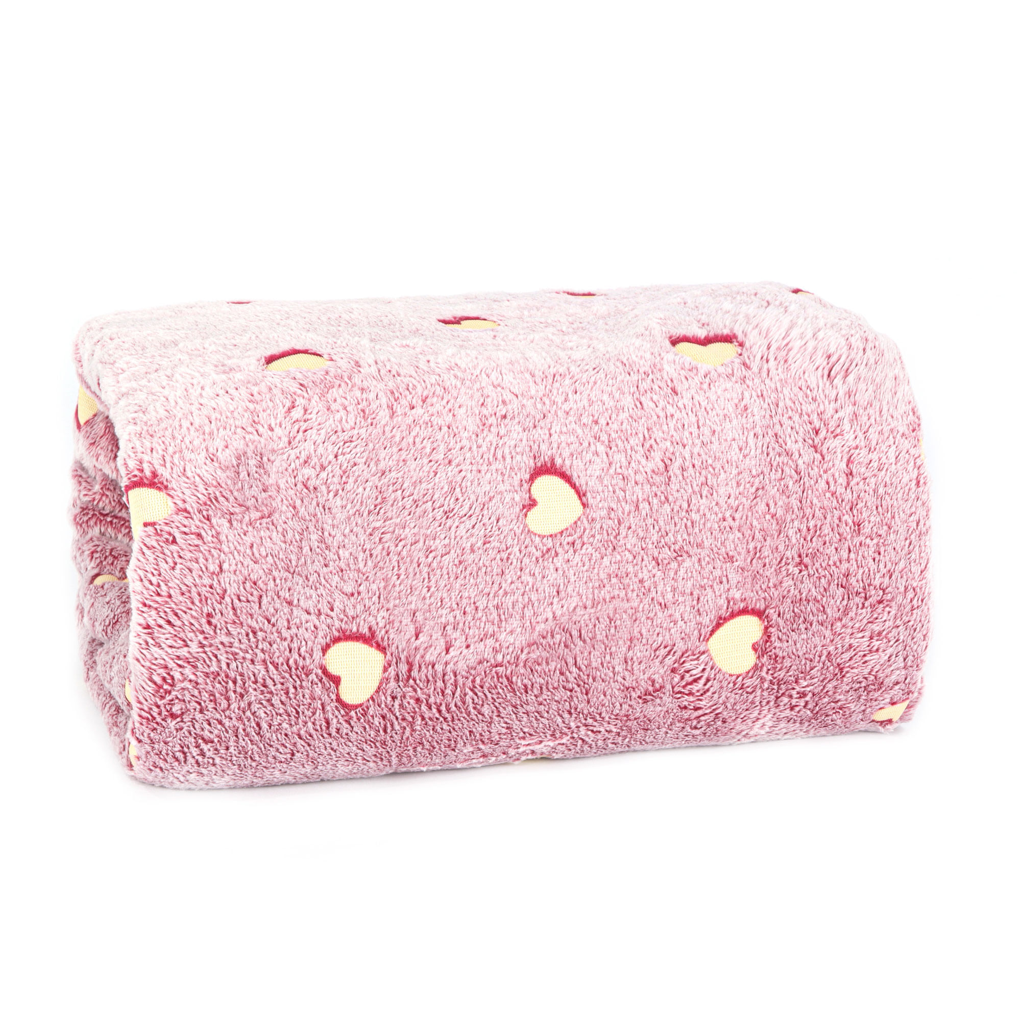 MANTA CASAL FLANNEL BORDADO - CORAÇÃO ROSA